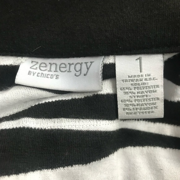 Chico's Zenergy size 1 Black White Knit Blazer Jacket M 8 has 3/4 Sleeves - Picture 4 of 4